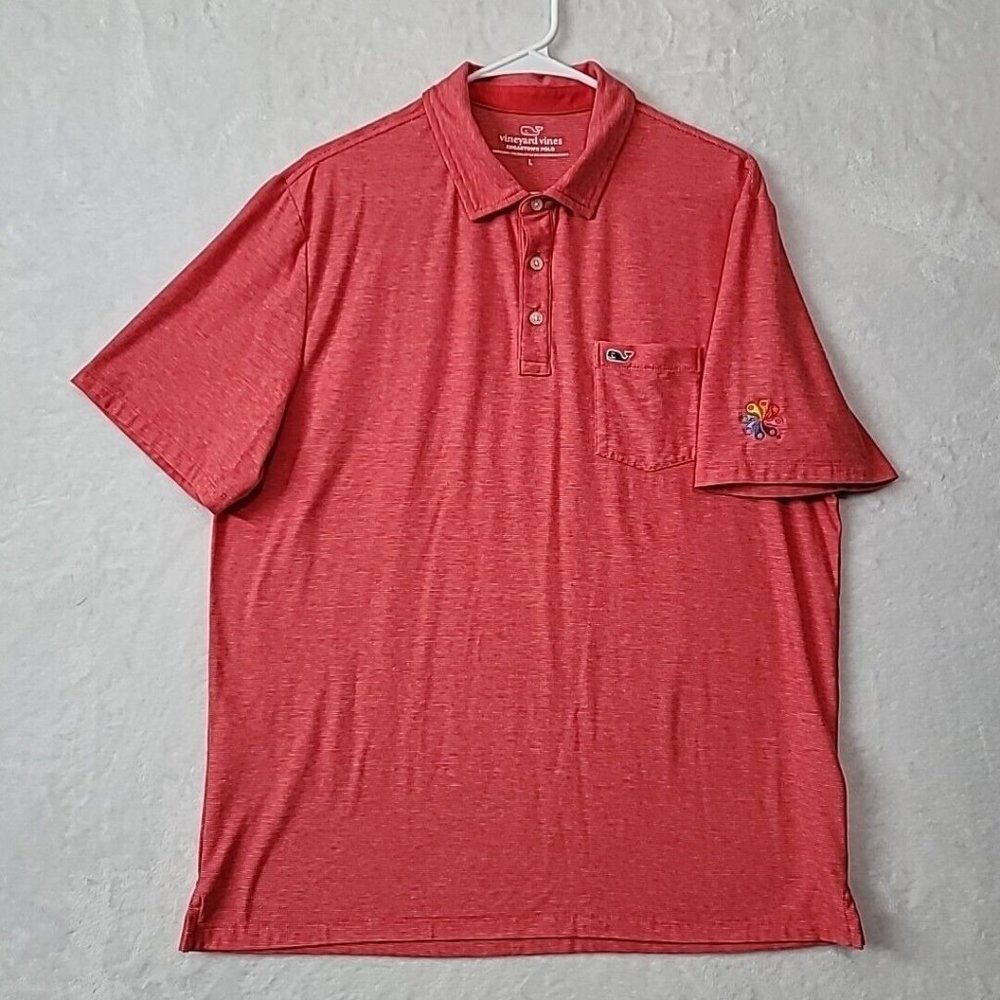 Vineyard Vines Edgartown Polo Shirt Mens Large Red Short Sleeve Striped Stretch